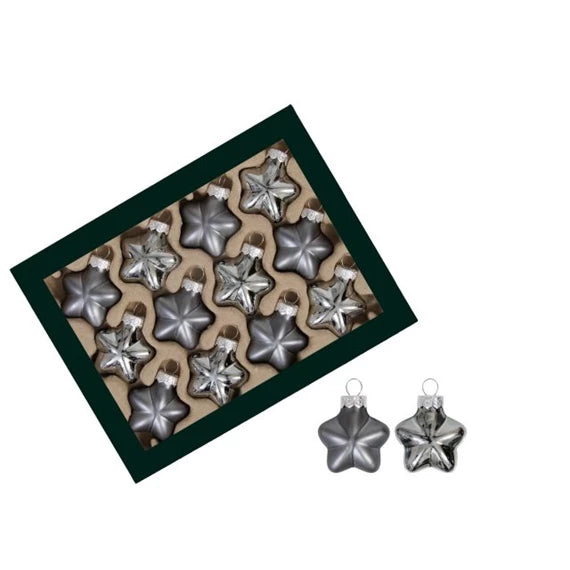 Karácsonyfadísz – csillag 4 cm galambszürke (12 db-os szett) – üveg