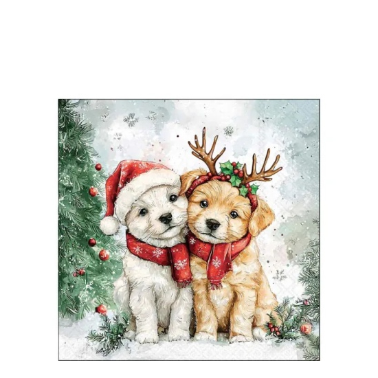 Karácsonyi szalvéta – Cody and Buddy, 25x25 cm, 20 db-os