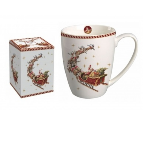 Karácsonyi porcelán bögre 350 ml dobozban Santa on Sleigh