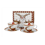 Karácsonyi porcelán csésze aljjal 250 ml 2 személyes dobozban Santa on Sleigh