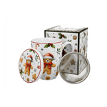 Karácsonyi porcelán mézeskalácsos macis bögre tetővel fém szűrővel 360 ml dobozban Christmas Cuties
