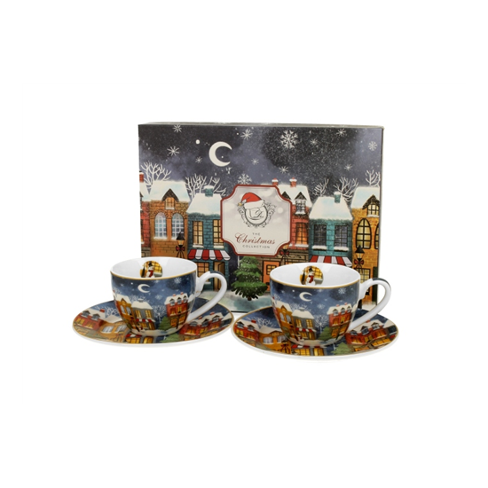 Karácsonyi porcelán csésze aljjal 90 ml 2 személyes dobozban Christmas City