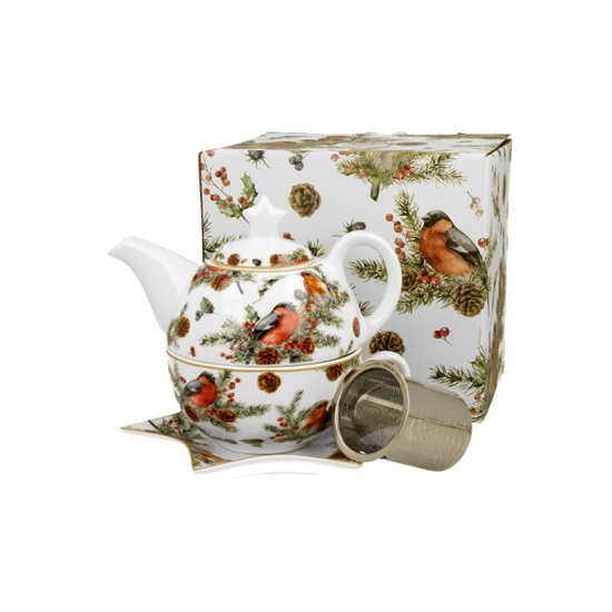 Karácsonyi porcelán egyszemélyes teáskészlet 300 ml dobozban Christmas Birds