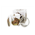 Porcelán lovas bögre tetővel fém szűrővel 400 ml dobozban Horse Portrait