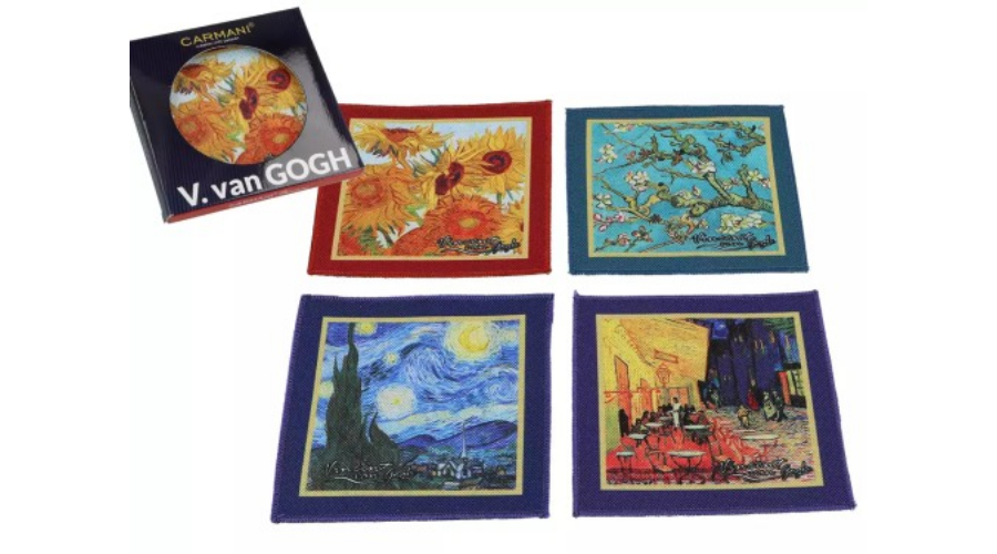 Szövött jellegű poháralátét 4 db-os szett 10,5x10,5cm polyester Van Gogh vegyes