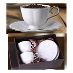 Dubai fehér elegáns porcelán csésze + alj 220 ml 2 személyes díszdobozban Veroni