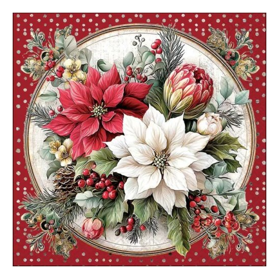 Karácsonyi szalvéta – Florals scene red, 33x33 cm, 20 db-os