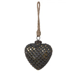 Antikolt fekete üveg vintage szív alakú karácsonyfadísz 10X4X11 cm