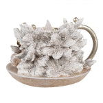 Antikolt teáscsésze gyertyás alvó angyalokkal LED-es karácsonyi dekoráció