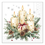 Karácsonyi szalvéta – Candles and gift white, 33x33 cm, 20 db-os