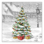Tree On Square karácsonyi szalvéta 33x33cm 20 db-os