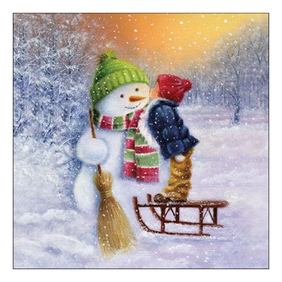 Child kissing snowman karácsonyi szalvéta 33x33cm 20 db-os