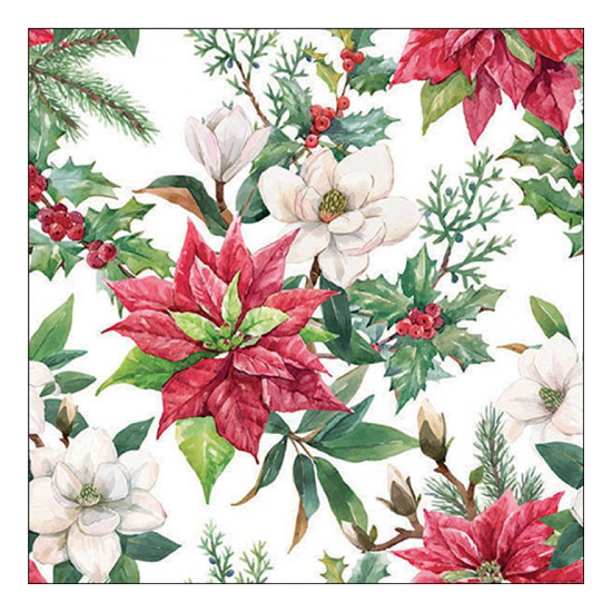 Christmas florals karácsonyi szalvéta 33x33cm 20 db-os