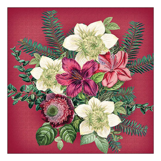 Azalea and helleborus red karácsonyi szalvéta 33x33cm 20 db-os