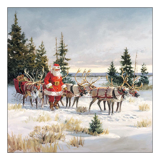 Santa with his reindeers karácsonyi szalvéta 33x33cm 20 db-os