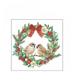 Sparrows in wreath karácsonyi szalvéta 25x25cm 20 db-os