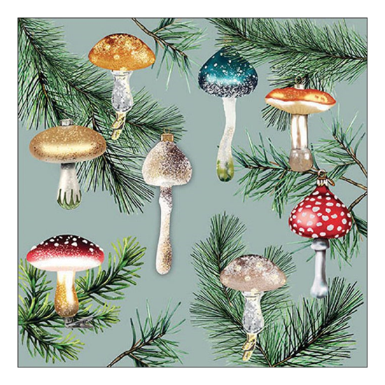 Mushroom ornaments mint karácsonyi szalvéta 33x33cm 20 db-os