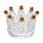 Üveg korona alakú mécsestartó arany peremmel 7x5 cm
