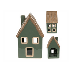 Zöld porcelán házikó mécsestartó