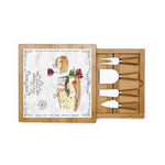 Sajtvágókészlet bambusztálcán üveg vágólappal 4 db sajtkéssel