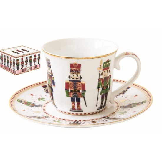 Karácsonyi porcelán diótörő teás csésze aljjal 200 ml díszdobozban Nutcrackers