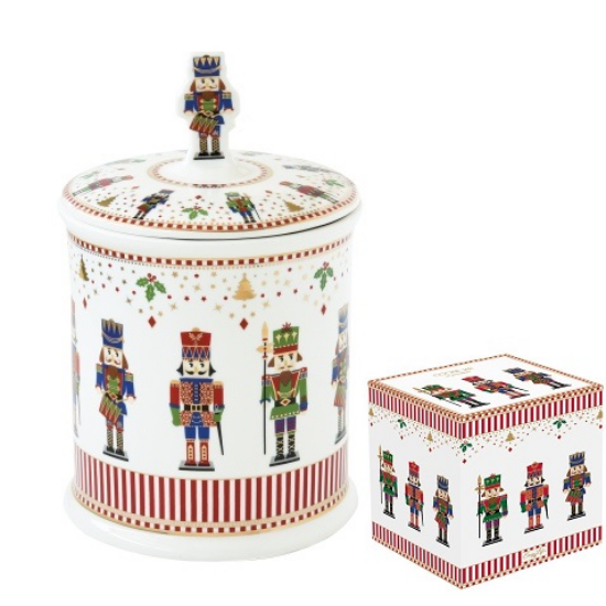 Karácsonyi porcelán keksztároló diótörő figura tetővel díszdobozban Nutcrackers