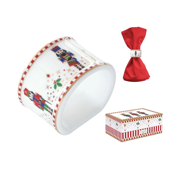 Karácsonyi porcelán diótörő mintás szalvétagyűrű 4 db-os szett díszdobozban Nutcrackers