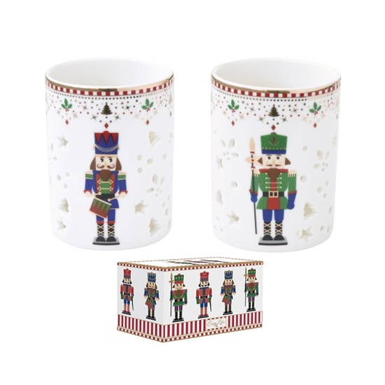 Karácsonyi porcelán diótörő mintás mécsestartó pohár 2 db-os szett díszdobozban Nutcrackers