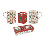Porcelán 2 db bögre fémdobozzal szett karácsonyi mintával Jingle Bells