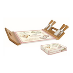 Sajtvágókészlet bambusztálcán üveg vágólappal 4 db sajtkéssel Fromage