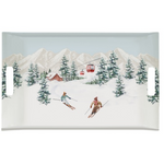 Műanyag karácsonyi nagy tálca síelés motívummal