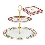 Karácsonyi porcelán süteményes állvány 2 emeletes díszdobozban Magie de Noel