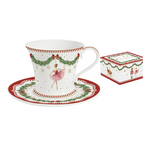 Karácsonyi porcelán teáscsésze + alj 200 ml díszdobozban Magie de Noel