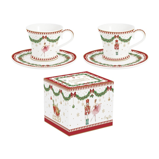 Karácsonyi porcelán eszpresszó kávés + alj 80 ml kétszemélyes díszdobozban Magie de Noel