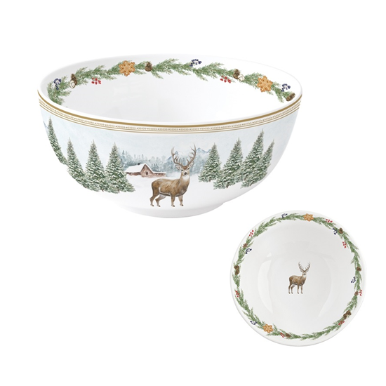 Karácsonyi porcelán szarvas mintás tál 15 cm White Forest