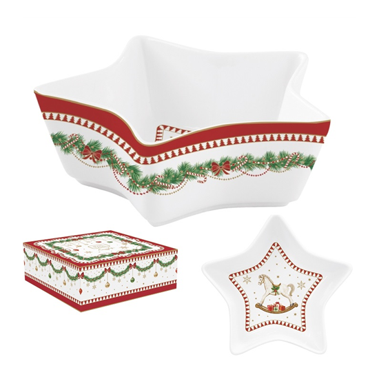 Karácsonyi porcelán csillagtál 15x5 cm díszdobozban Magie de Noel