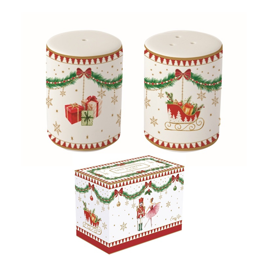 Karácsonyi porcelán só-borsszóró szett 7 cm díszdobozban Magie de Noel