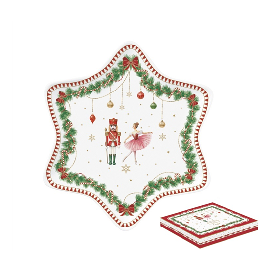 Karácsonyi porcelán csillagtálca 22,5 cm díszdobozban Magie de Noel