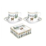 Karácsonyi porcelán szarvas mintás eszpresszó kávés csésze 2 személyes díszdobozban White Forest