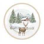 Karácsonyi porcelán szarvas mintás desszertes tányér White Forest
