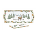 Karácsonyi porcelán szarvas mintás kínáló tál díszdobozban White Forest 35x15 cm
