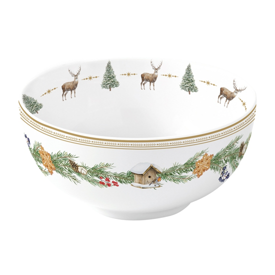 Karácsonyi porcelán szarvas mintás tálka 12 cm White Forest