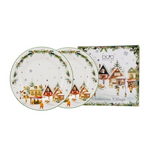 Porcelán karácsonyi desszert tányér szett, 2db-os, 19cm, dobozban, Christmas Village