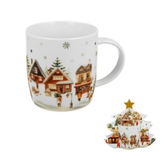 Karácsonyi Porcelán bögre 400 mlfenyőfa díszcsomagolásban, Christmas Village