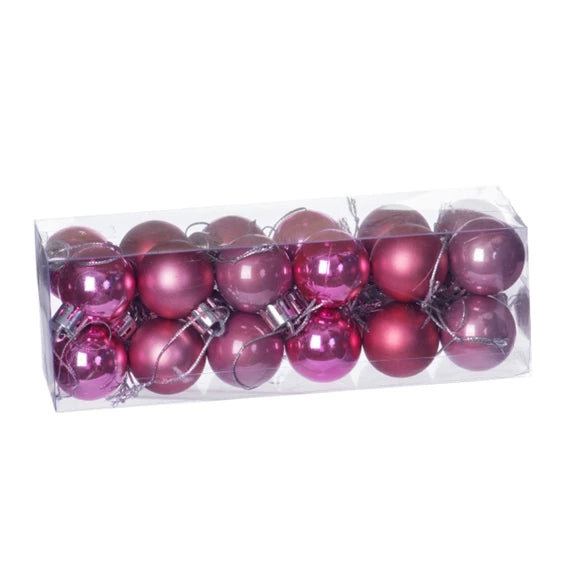 Karácsonyfagömb dobozban 3 cm 3 féle (24 db-os szett) – rózsaszín, műanyag – DD51204