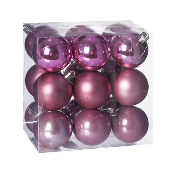 Karácsonyfagömb dobozban 5 cm 3 féle (18 db-os szett) – rózsaszín, műanyag – DD51227