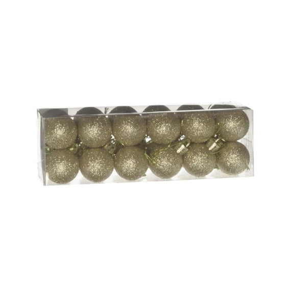 Karácsonyfagömb dobozban, glitteres 3 cm (24 db-os szett) – arany glitteres, műanyag