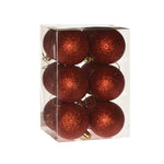 Karácsonyfagömb dobozban, glitteres 6 cm (12 db-os szett) – piros, glitteres, műanyag