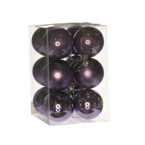 Karácsonyfagömb dobozban 6 cm 3 féle (12 db-os szett) – lila, műanyag