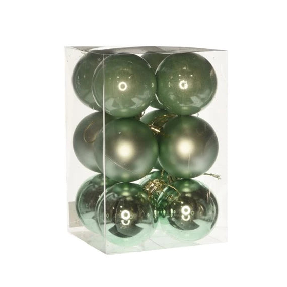 Karácsonyfagömb dobozban 6 cm 3 féle (12 db-os szett) – menta, műanyag